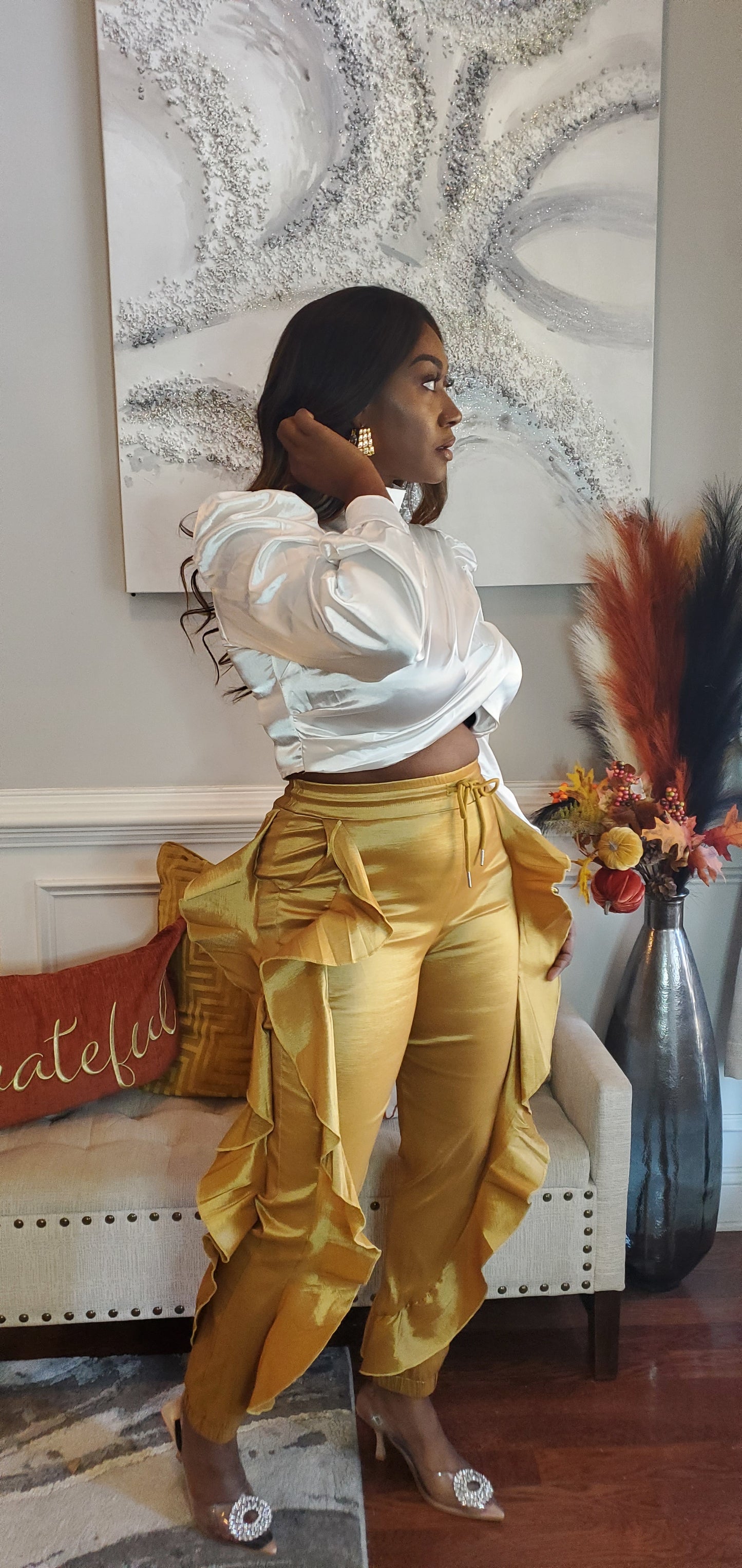 Gold Ruffle Joggers