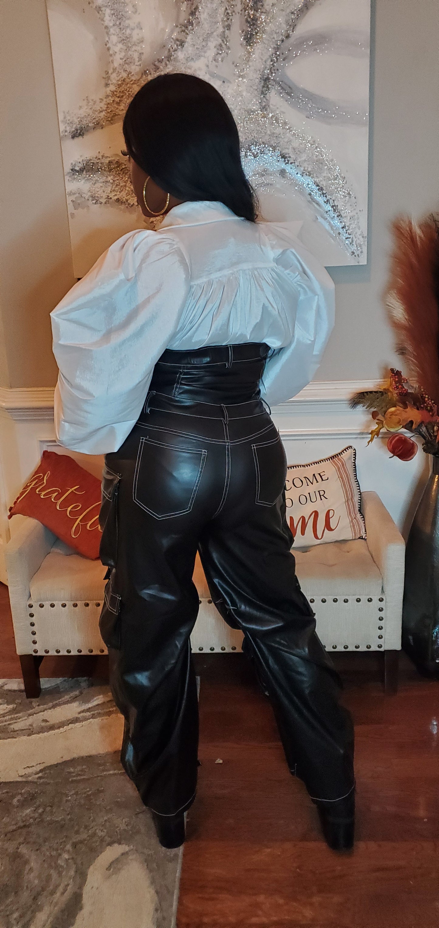 Vegan Leather Strapless Cargo Jumpsuit