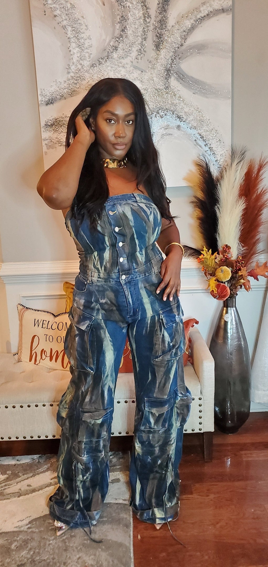 Tye Dye Denim Cargo Jumpsuit