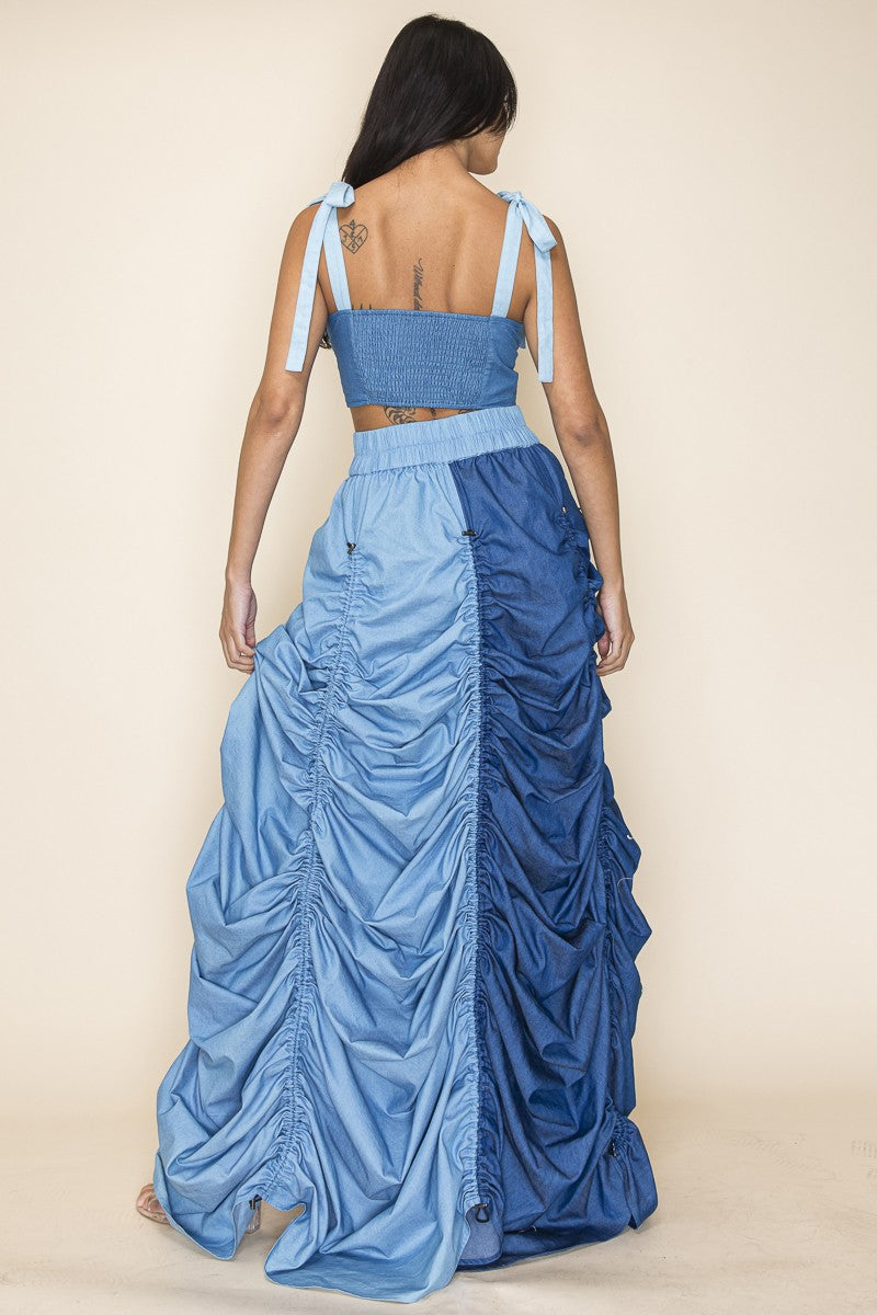 Denim Ruched Skirt Set