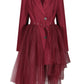 Wine Red Blazer Dress with Tulle Belt
