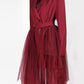 Wine Red Blazer Dress with Tulle Belt