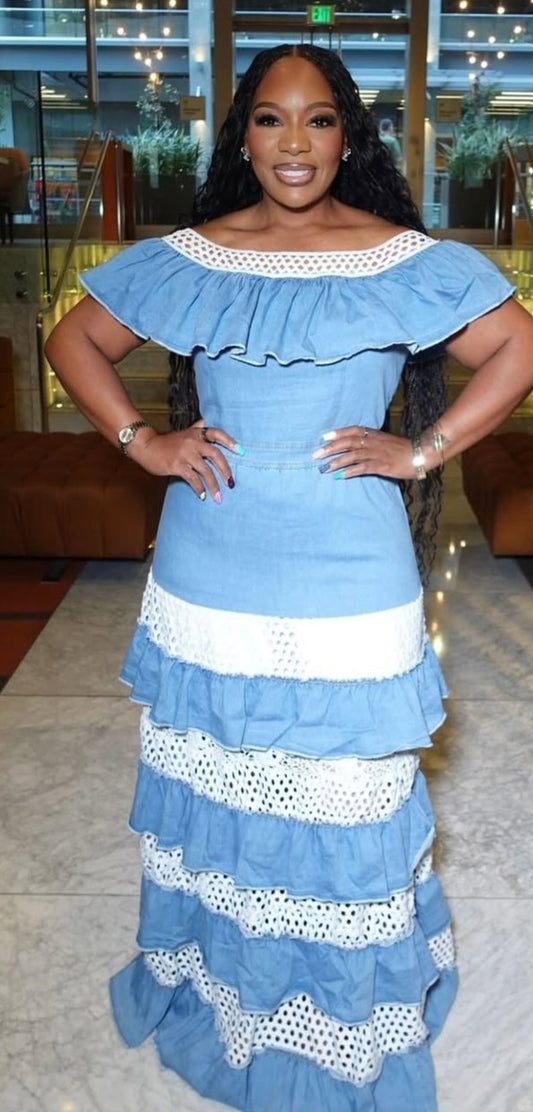 Denim Ruffle Maxi Dress