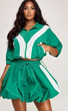 Green Windbreaker Leisure Skirt Set