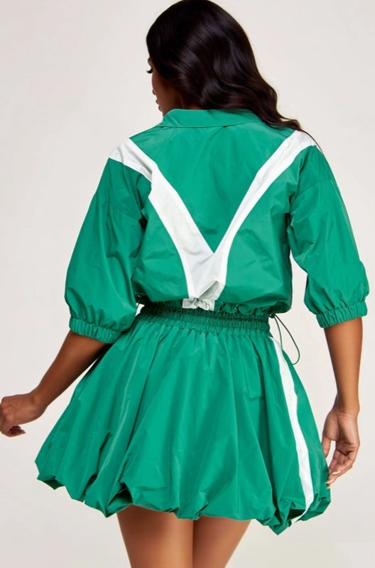 Green Windbreaker Leisure Skirt Set