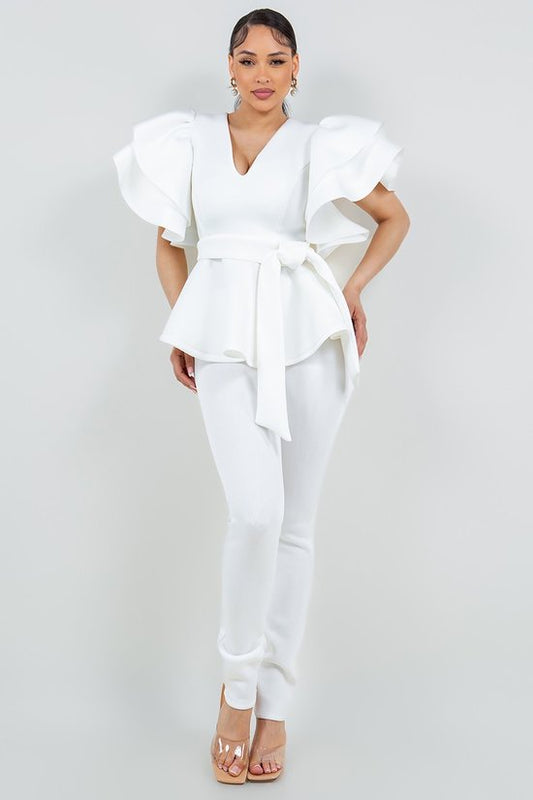 White Ruffle Jumpsuit