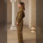 Cargo Pocket Stand Collar Puff Sleeve Wide-Leg Jumpsuit